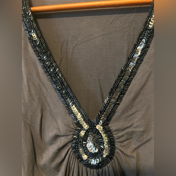 Metro 7 Grey Bead & Sequin Neckline Knit Top Plus - Picture 3 of 8